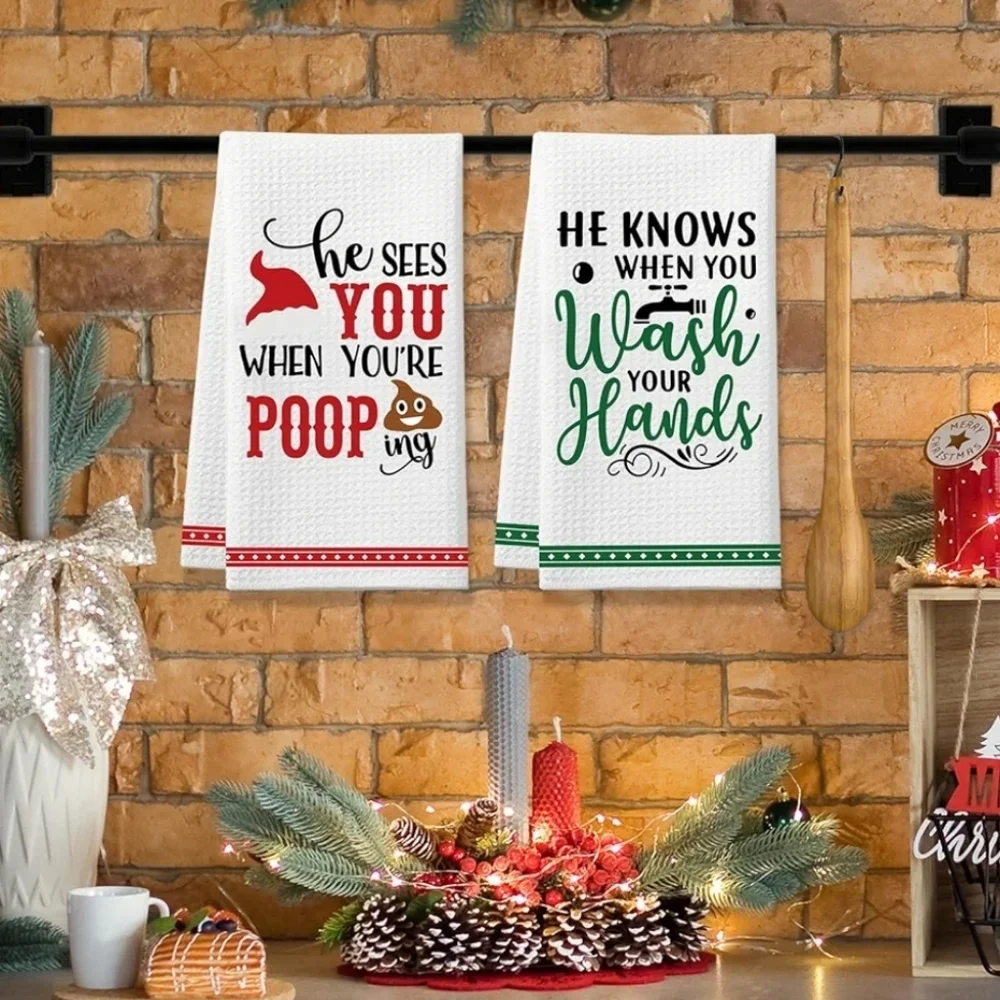 2 Pack Funny Christmas Bathroom/Kitchen Towels